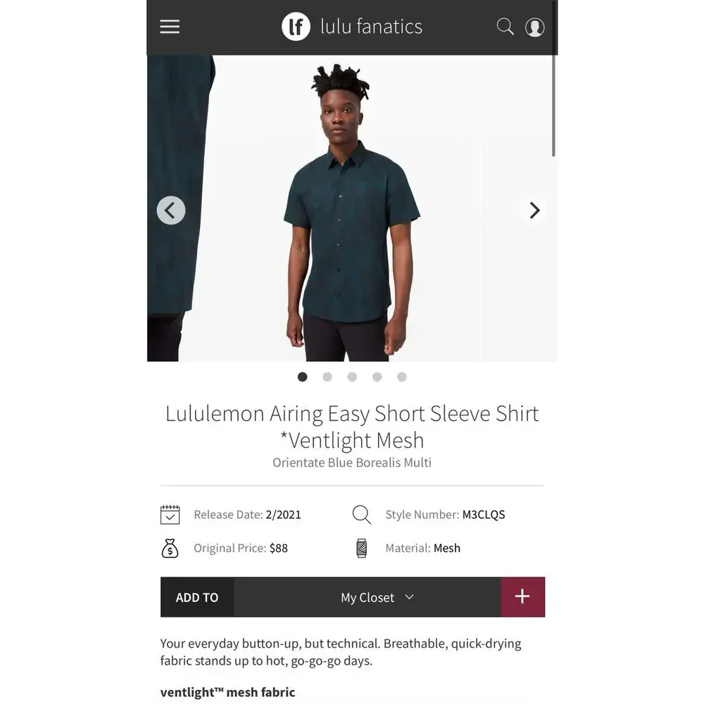 Lululemon Mens Airing Easy Short Sleeve Shirt Size Medium - Picture 9 of 10